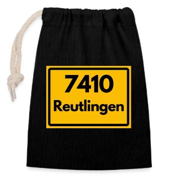 ALTE POSTLEITZAHL PLZ 7410 REUTLINGEN HEIMATSTOLZ  - Verschließbarer Geschenkbeutel aus Baumwolle (14x20cm) - Schwarz - Vorne