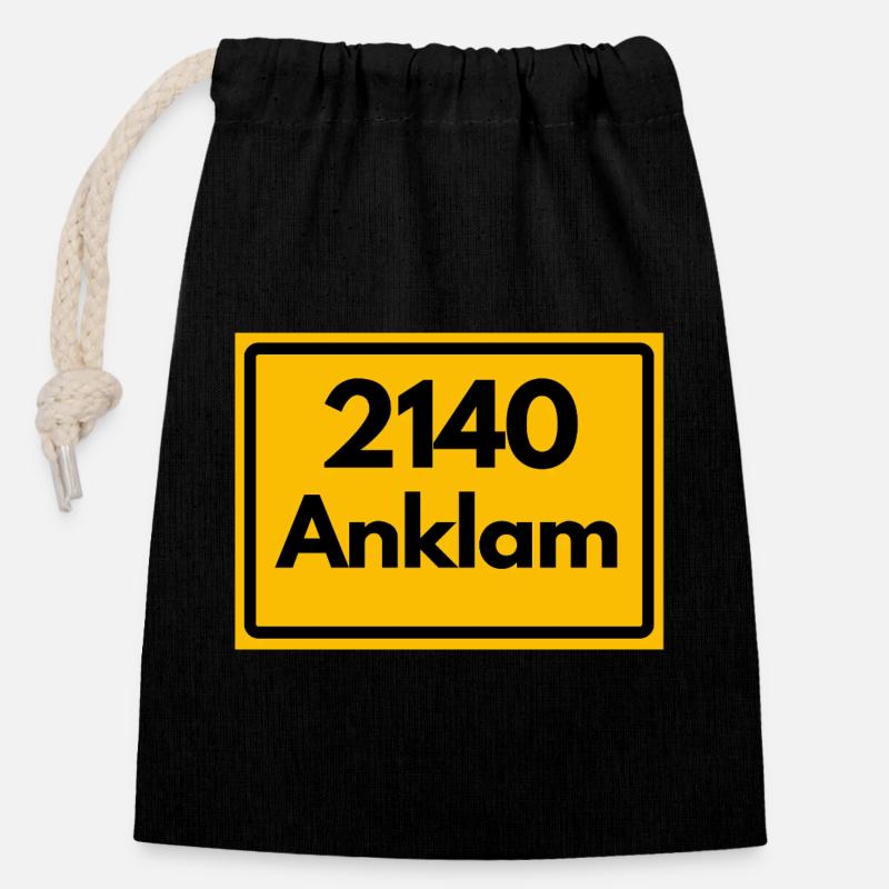 ANCIEN CODE POSTAL RÉTRO 2140 ANKLAM HEIMAT - Sac cadeau en coton avec cordon (14 x 20 cm) - noir
