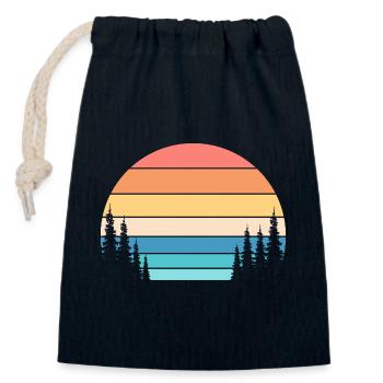 Coucher de Soleil Rétro et Forêt de Pins - Sac cadeau en coton avec cordon (14 x 20 cm) - bleu marine - Devant