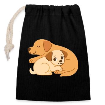 Les chiens mignons se câlinent : petit et grand chien - Sac cadeau en coton avec cordon (14 x 20 cm) - noir - Devant