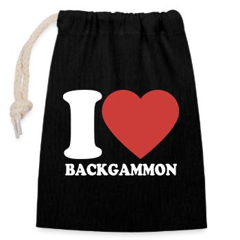 J’adore le backgammon | Jeu de société | Don - Sac cadeau en coton avec cordon (14 x 20 cm) - noir - Devant