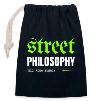 Philosophie Urbaine et Énergie Poisson - Sac cadeau en coton avec cordon (14 x 20 cm) - bleu marine - Devant