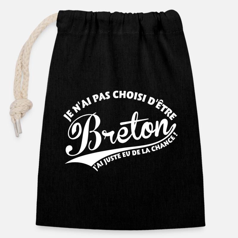 Breton chanceux - Sac cadeau en coton avec cordon (14 x 20 cm) - noir