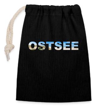 Ostsee Schriftzug Panorama - Verschließbarer Geschenkbeutel aus Baumwolle (14x20cm) - Schwarz - Vorne
