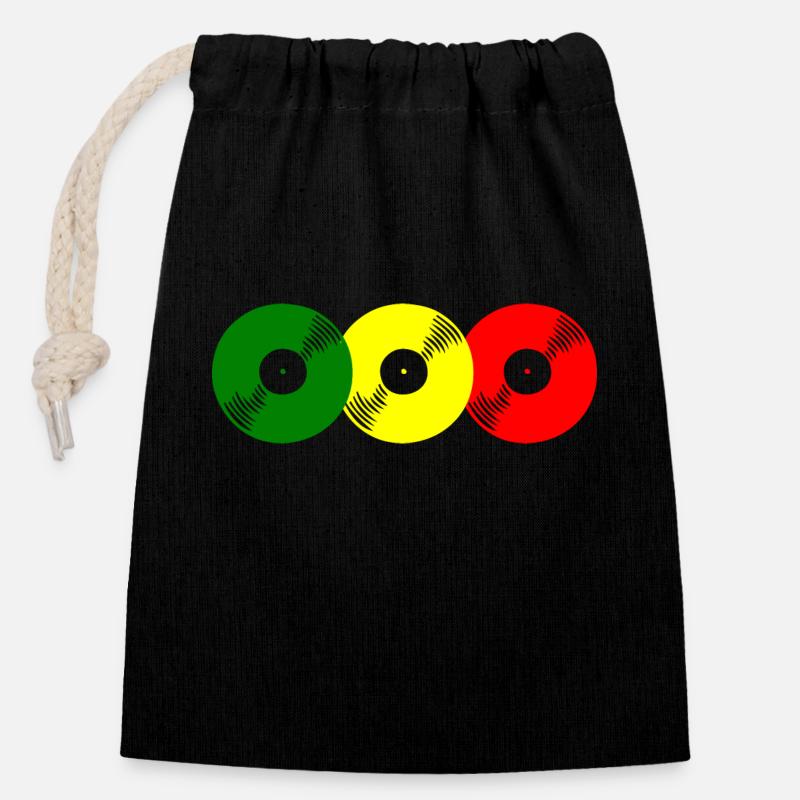 Reggae Schallplatten - Verschließbarer Geschenkbeutel aus Baumwolle (14x20cm) - Schwarz