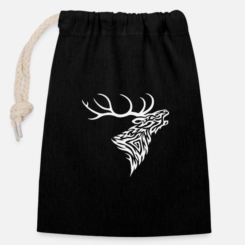 Roaring Stag Tribal white - Closable cotton gift bag (14x20cm) - black
