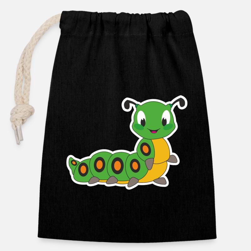 Caterpillar - Closable cotton gift bag (14x20cm) - black