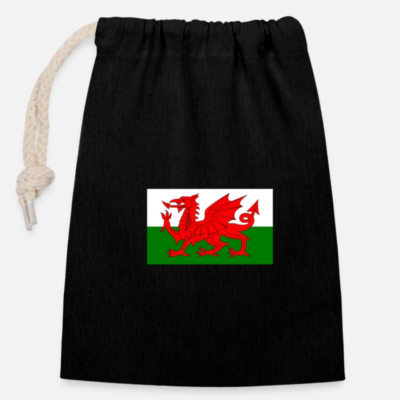 Drapeau du Pays de Galles - Sac cadeau en coton avec cordon (14 x 20 cm) - noir