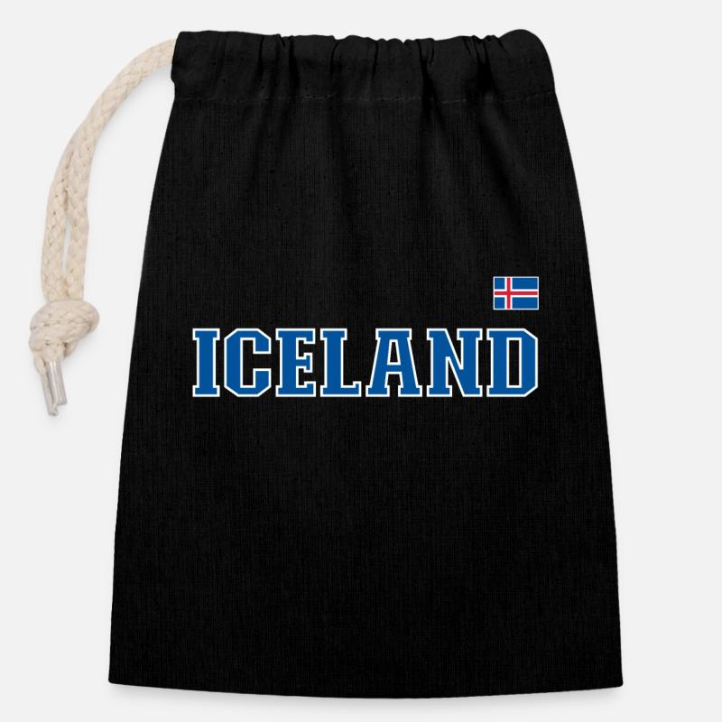 Drapeau de l’Iceland - Sac cadeau en coton avec cordon (14 x 20 cm) - noir