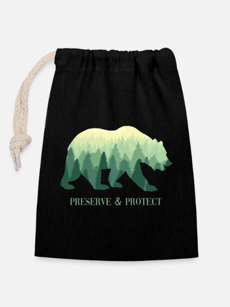 Preserve & Protect Umweltschutz Klimaschutz Bär - Verschließbarer Geschenkbeutel aus Baumwolle (14x20cm) - Schwarz