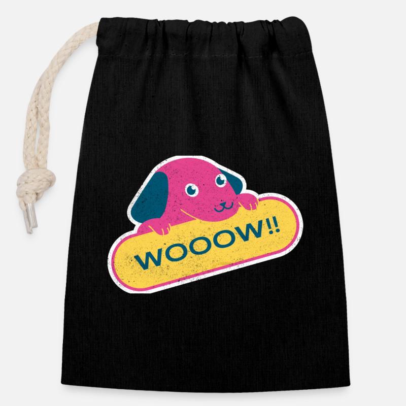 Dog wooow graphic - Closable cotton gift bag (14x20cm) - black