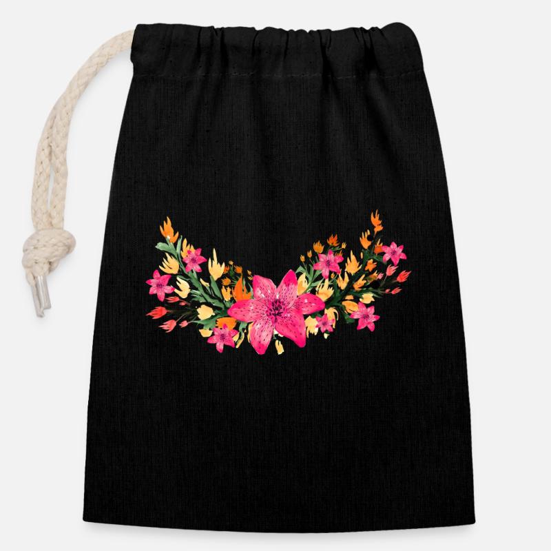 flowers - Closable cotton gift bag (14x20cm) - black