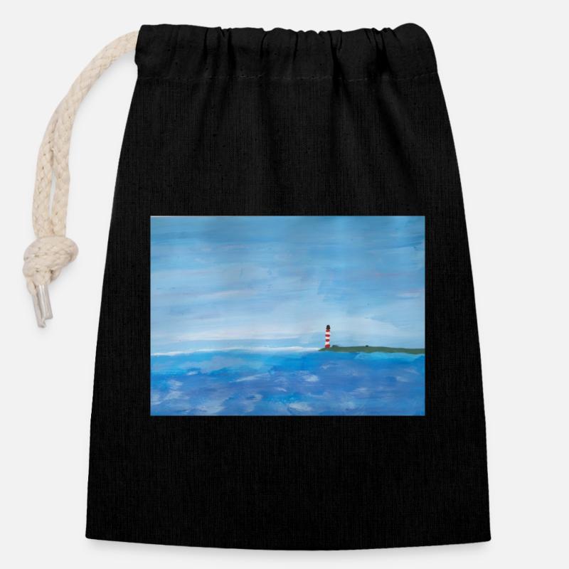 Meer Küste Leuchtturm Malerei - Verschließbarer Geschenkbeutel aus Baumwolle (14x20cm) - Schwarz