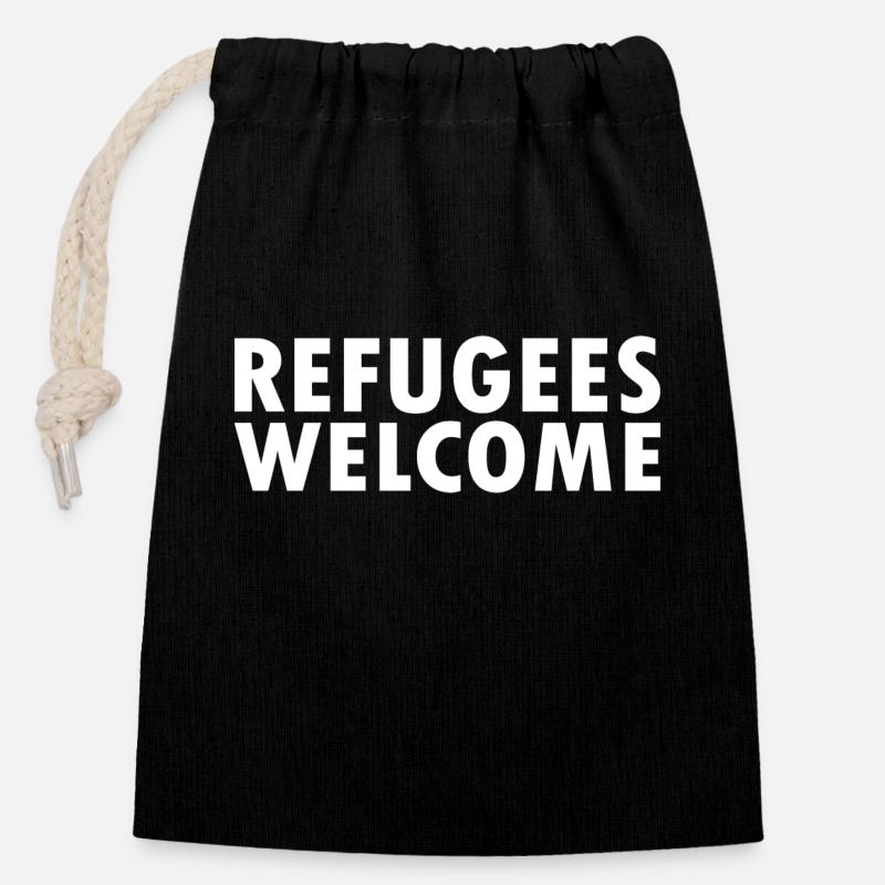 refugees welcome - Closable cotton gift bag (14x20cm) - black