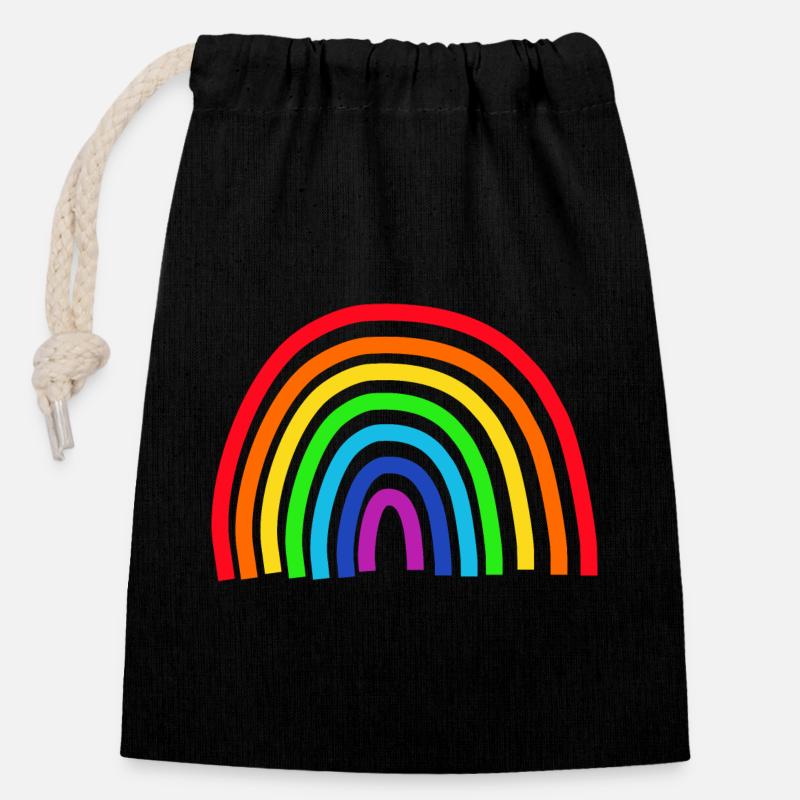 Regenbogen bunt - Verschließbarer Geschenkbeutel aus Baumwolle (14x20cm) - Schwarz