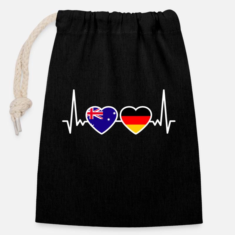 Australien Deutschland Australisch Deutsch Flagge - Verschließbarer Geschenkbeutel aus Baumwolle (14x20cm) - Schwarz