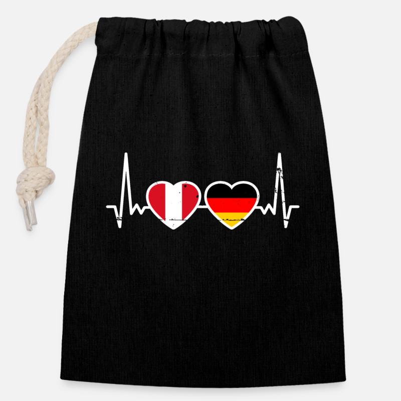 Peru Deutschland Peruanische Deutsche Flagge - Verschließbarer Geschenkbeutel aus Baumwolle (14x20cm) - Schwarz