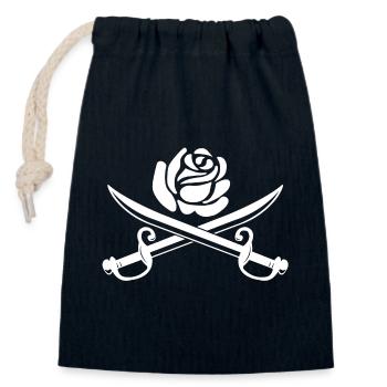 Rose blanche et épées croisées - Sac cadeau en coton avec cordon (14 x 20 cm) - bleu marine - Devant