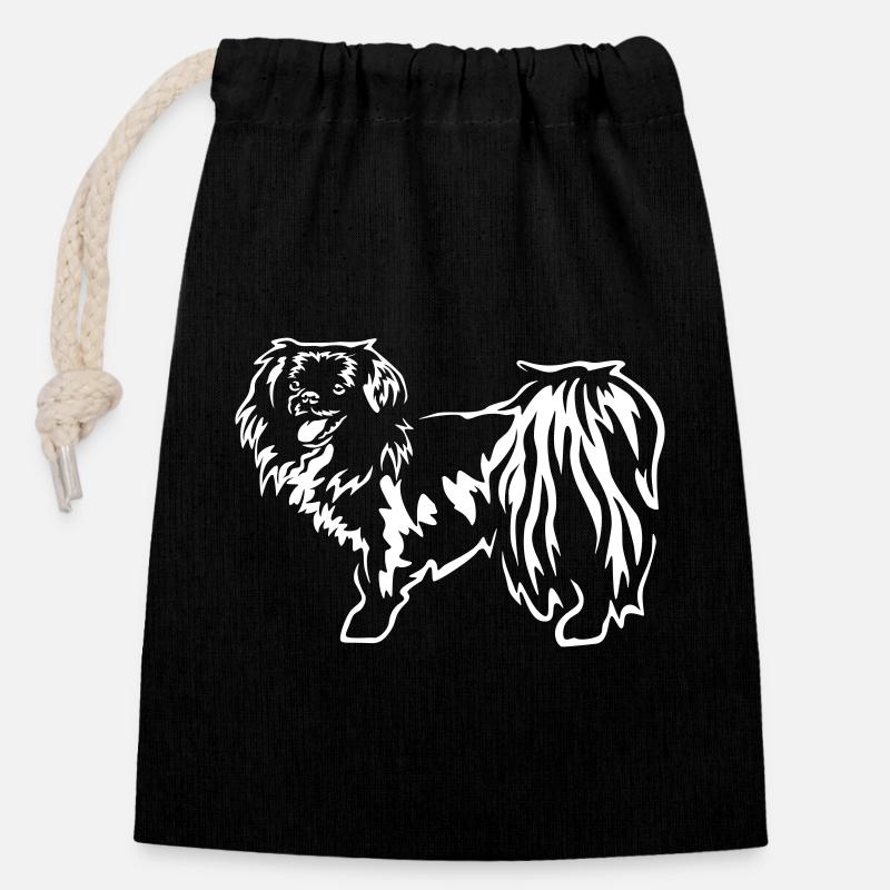 Tibet Spaniel "Black Edition" - Verschließbarer Geschenkbeutel aus Baumwolle (14x20cm) - Schwarz