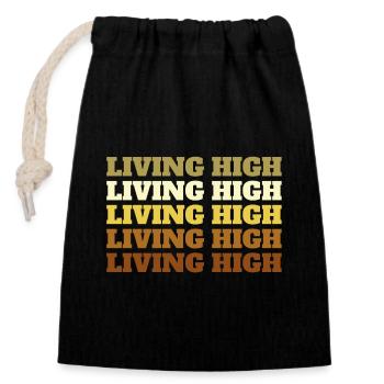 Living High - Verschließbarer Geschenkbeutel aus Baumwolle (14x20cm) - Schwarz - Vorne