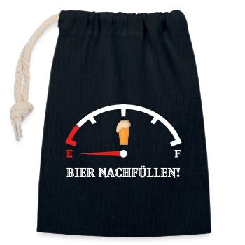 Bier nachfüllen! Lustiger Spruch - Verschließbarer Geschenkbeutel aus Baumwolle (14x20cm) - Navy - Vorne