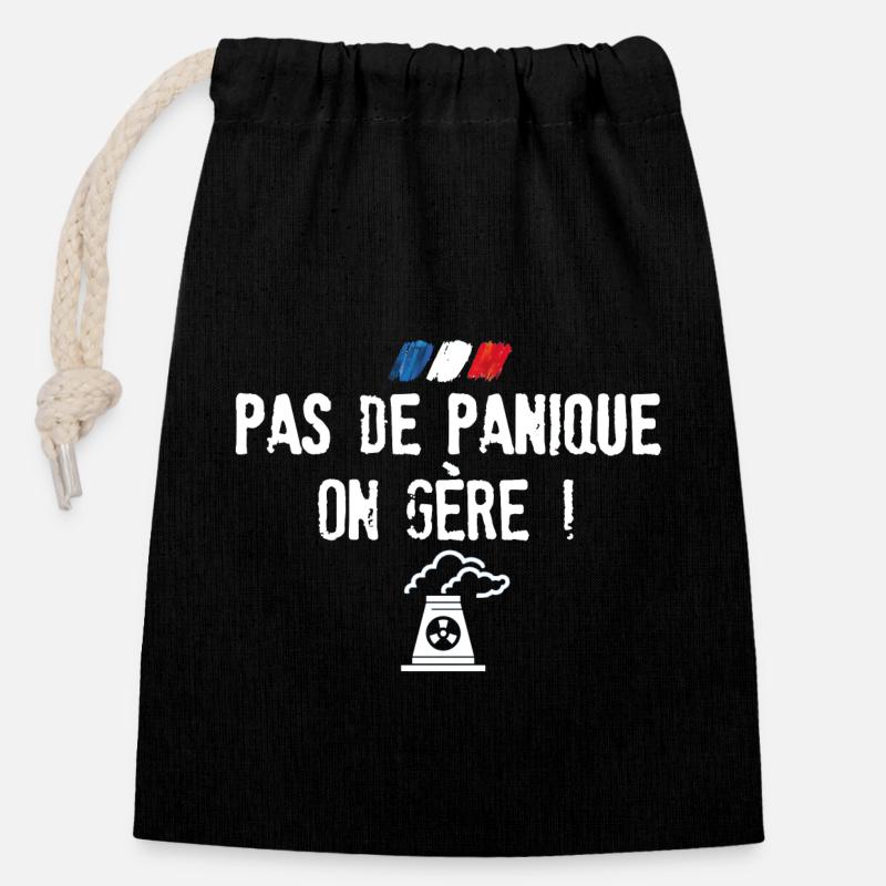Pas de panique on gère les centrales - Sac cadeau en coton avec cordon (14 x 20 cm) - noir