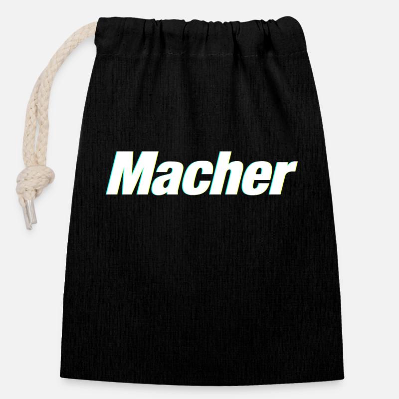 Macher - Verschließbarer Geschenkbeutel aus Baumwolle (14x20cm) - Schwarz
