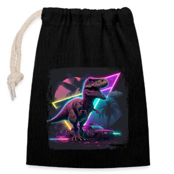 80s Synthwave Design mit Dinosaurier - Verschließbarer Geschenkbeutel aus Baumwolle (14x20cm) - Schwarz - Vorne