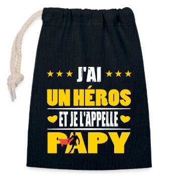 j'ai un héros et je l'appelle papy petits enfants - Sac cadeau en coton avec cordon (14 x 20 cm) - bleu marine - Devant