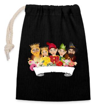 Five figures from the ensemble of the Punch and Judy Theatre - Closable cotton gift bag (14x20cm) - black - Front