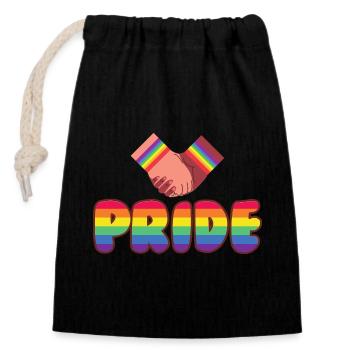 Gay Pride Rainbow Handshake CSD LGBTQ - Closable cotton gift bag (14x20cm) - black - Front