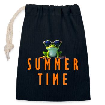 frog summer time - Verschließbarer Geschenkbeutel aus Baumwolle (14x20cm) - Navy - Vorne