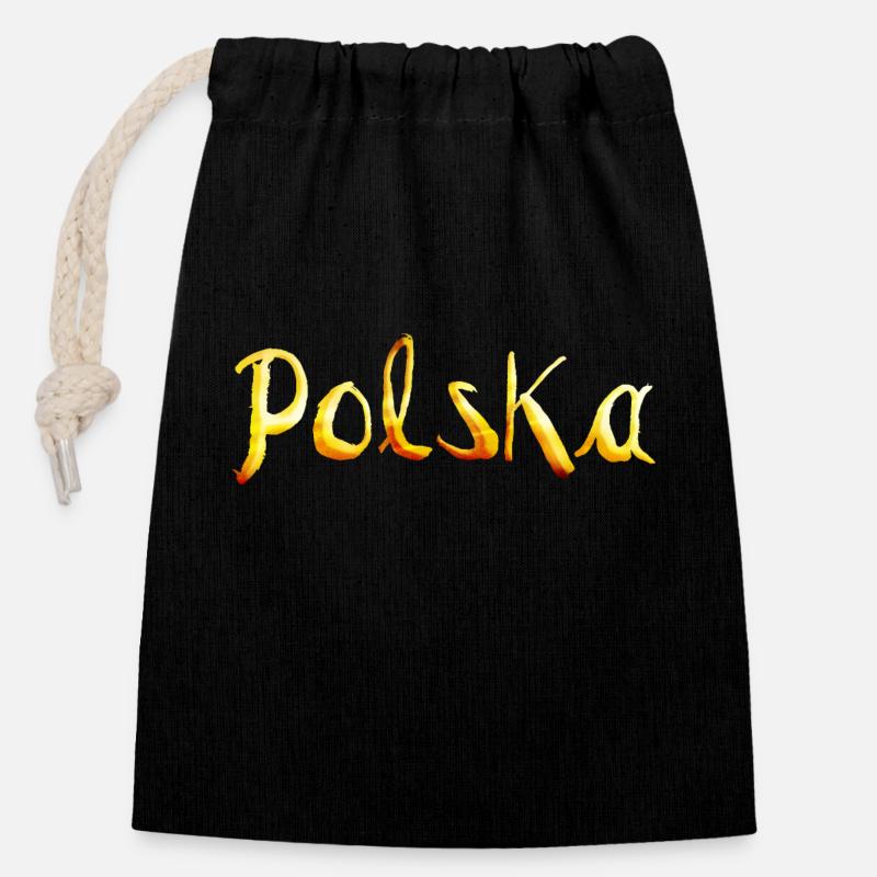 Polska, Polen - Verschließbarer Geschenkbeutel aus Baumwolle (14x20cm) - Schwarz
