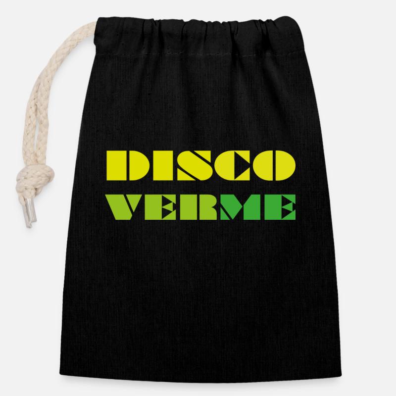 DISCO verme (Entdecke mich) - Verschließbarer Geschenkbeutel aus Baumwolle (14x20cm) - Schwarz