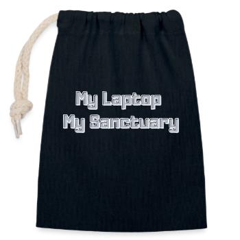 Mon ordinateur portable, mes devoirs de cadeaux Sanctuaire - Sac cadeau en coton avec cordon (14 x 20 cm) - bleu marine - Devant