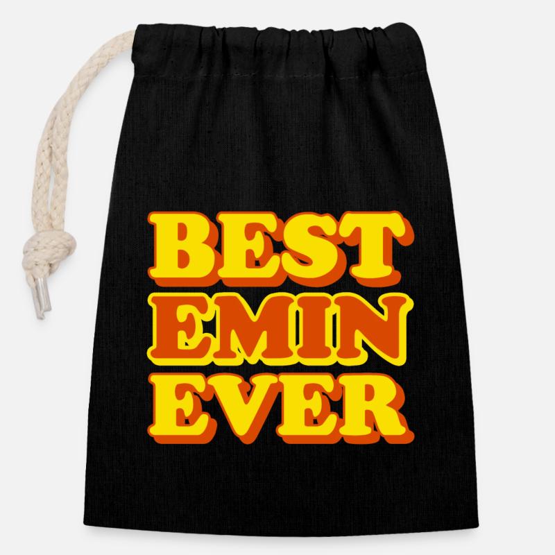 Emin First Name Funny Gift - Closable cotton gift bag (14x20cm) - black