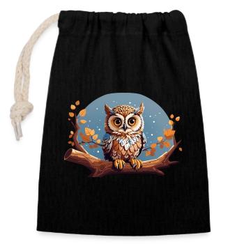 Starry Owl - Closable cotton gift bag (14x20cm) - black - Front