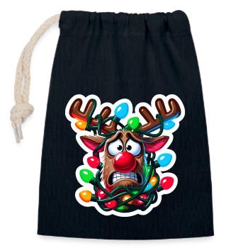 Funny Reindeer Christmas Design - Closable cotton gift bag (14x20cm) - navy - Front