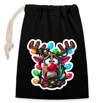 Funny Reindeer Christmas Design - Closable cotton gift bag (14x20cm) - black - Front