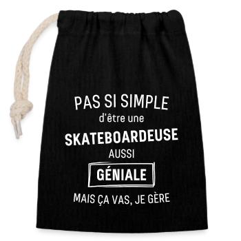 Skateboardeuse Géniale - Sac cadeau en coton avec cordon (14 x 20 cm) - noir - Devant