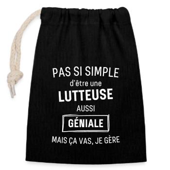 Lutteuse GÉNIALE - Sac cadeau en coton avec cordon (14 x 20 cm) - noir - Devant