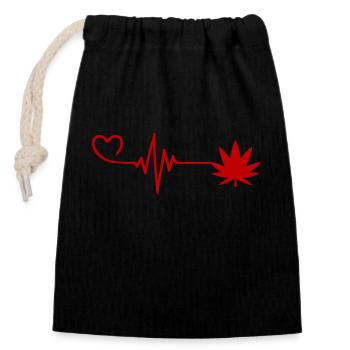 Hemp Leaf Pulse Heart Love - Closable cotton gift bag (14x20cm) - black - Front