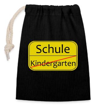 Schule Kindergarten endlich Schüler 1. Klasse - Verschließbarer Geschenkbeutel aus Baumwolle (14x20cm) - Schwarz - Vorne