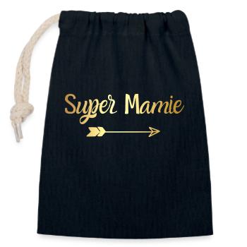 super mamie doré- cadeau mamie - Sac cadeau en coton avec cordon (14 x 20 cm) - bleu marine - Devant