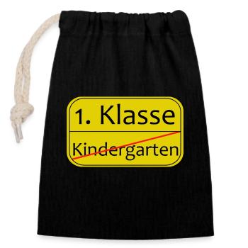 Kindergarten, Schule ,1. Klasse - Verschließbarer Geschenkbeutel aus Baumwolle (14x20cm) - Schwarz - Vorne