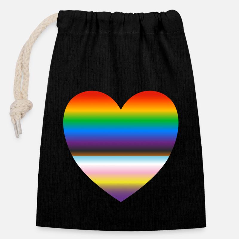 Inklusives Pride-Herz - Verschließbarer Geschenkbeutel aus Baumwolle (14x20cm) - Schwarz