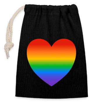 LGBT Regenbogen Stolz Herz - Verschließbarer Geschenkbeutel aus Baumwolle (14x20cm) - Schwarz - Vorne