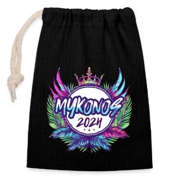 Mykonos 2024 Coloré - Sac cadeau en coton avec cordon (14 x 20 cm) - noir - Devant