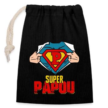 Super Papou Cadeau Meilleure Grand père Vintage - Sac cadeau en coton avec cordon (14 x 20 cm) - noir - Devant