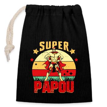 Super PAPOU Cadeau Meilleure Grand père du Vintage - Sac cadeau en coton avec cordon (14 x 20 cm) - noir - Devant